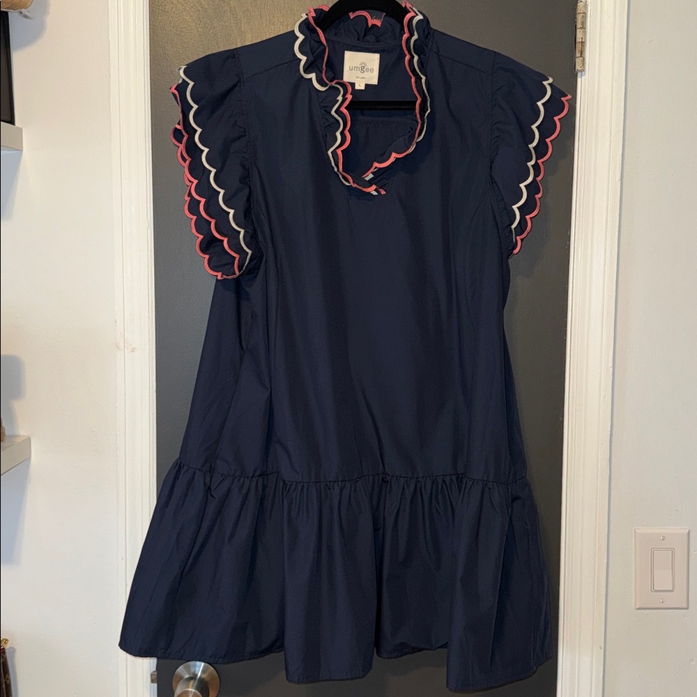 Umgee Navy Dress with Pink and White Trim size Large - Picture 6 of 6